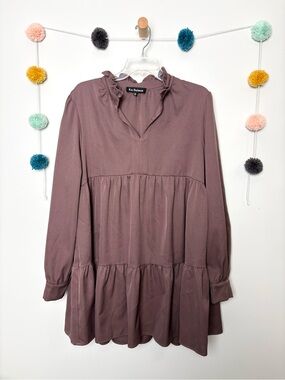 En Saison Brown Tiered Long Sleeve Dress